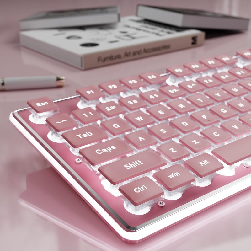 SEUNKWANG EWEADN GX710S Backlit Computer Keyboards, Wired USB Keyboard with White Backlit, Metal Panel, Plug and Play, Pudding Keycaps Full Size Quite Computer Keyboard for Win/PC/Laptop-Pink - Image 1